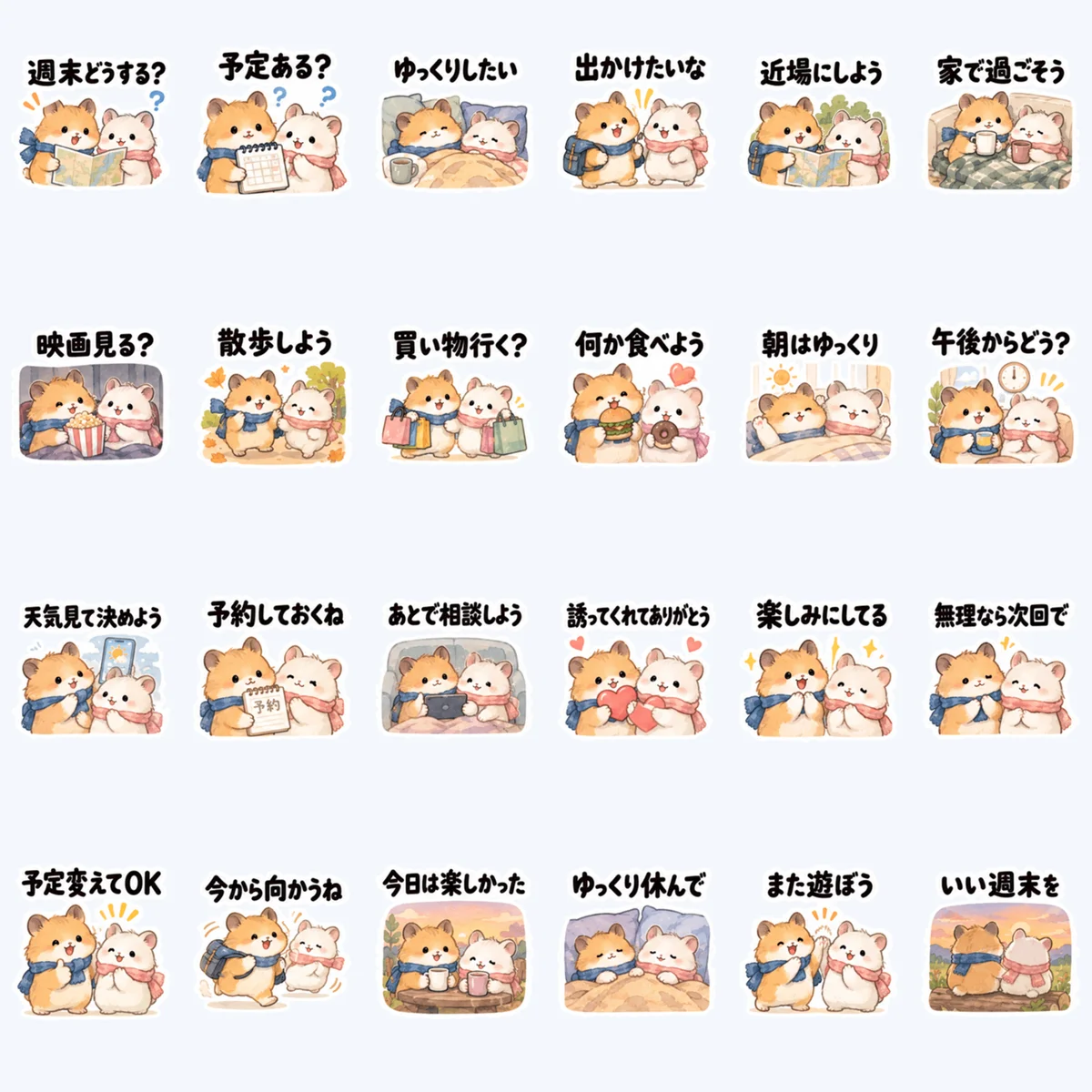 แฮมสเตอร์วางแผนสุดสัปดาห์ — ตัวอย่างครบ 24 ภาพ