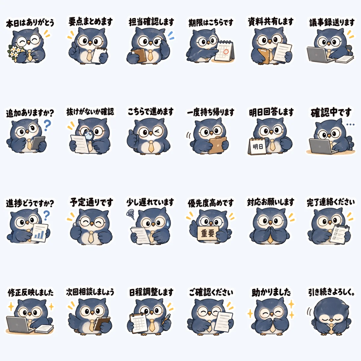 Owl Action Items — All 24 stickers