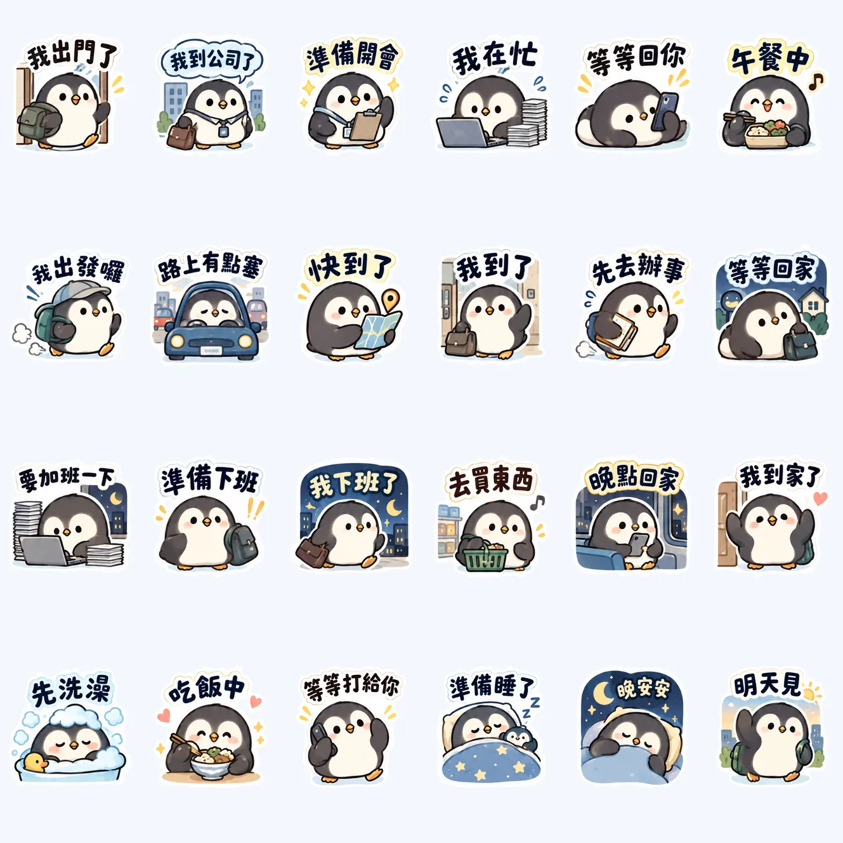 เพนกวินรายงานกิจวัตร — ตัวอย่างครบ 24 ภาพ