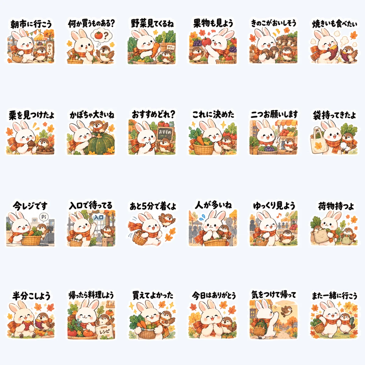 กระต่ายกับนกกระจอกเก็บเกี่ยว — ตัวอย่างครบ 24 ภาพ