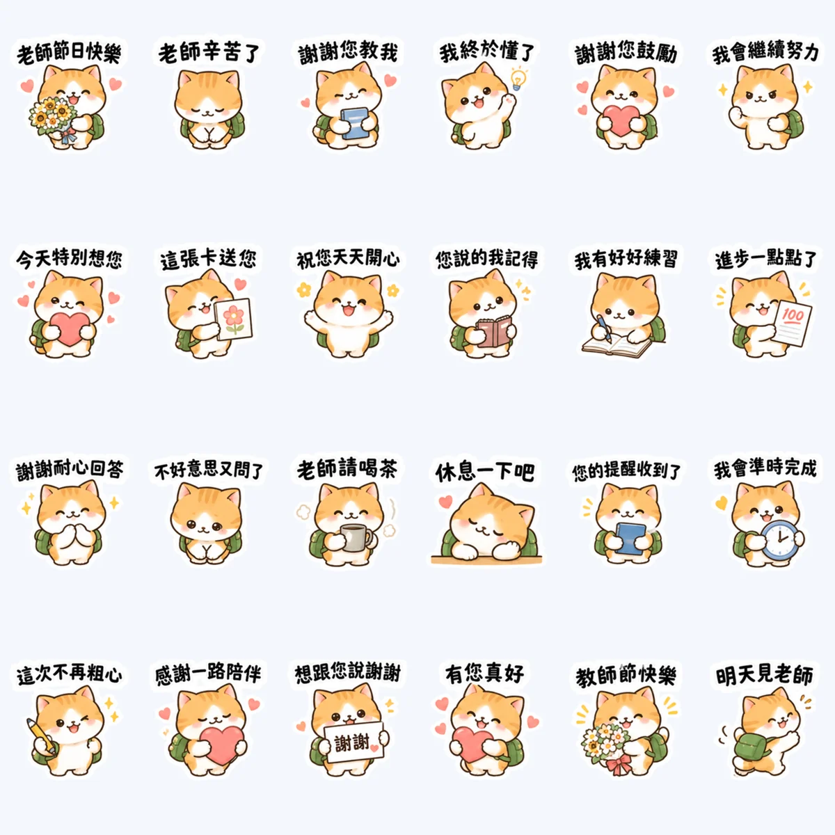 แมวส้มน้อยขอบคุณคุณครู — ตัวอย่างครบ 24 ภาพ