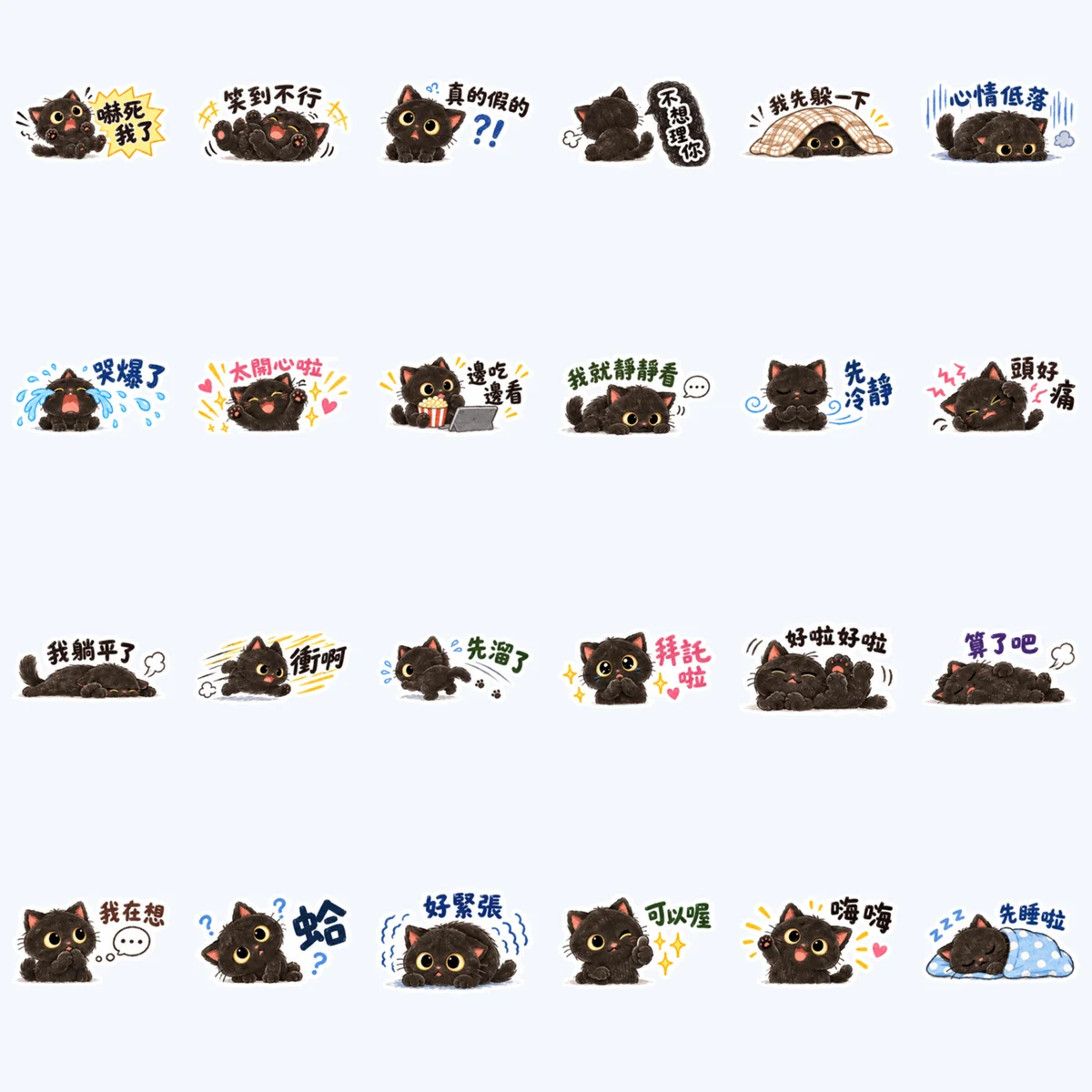 ลูกแมวดำกับทุกอารมณ์ — ตัวอย่างครบ 24 ภาพ