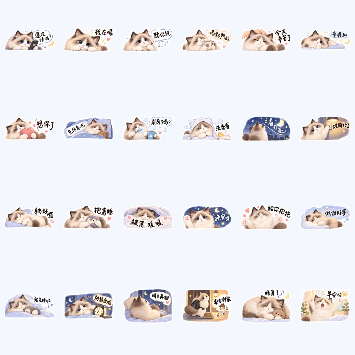 แมวแร็กดอลล์คุยก่อนนอน — ตัวอย่างครบ 24 ภาพ