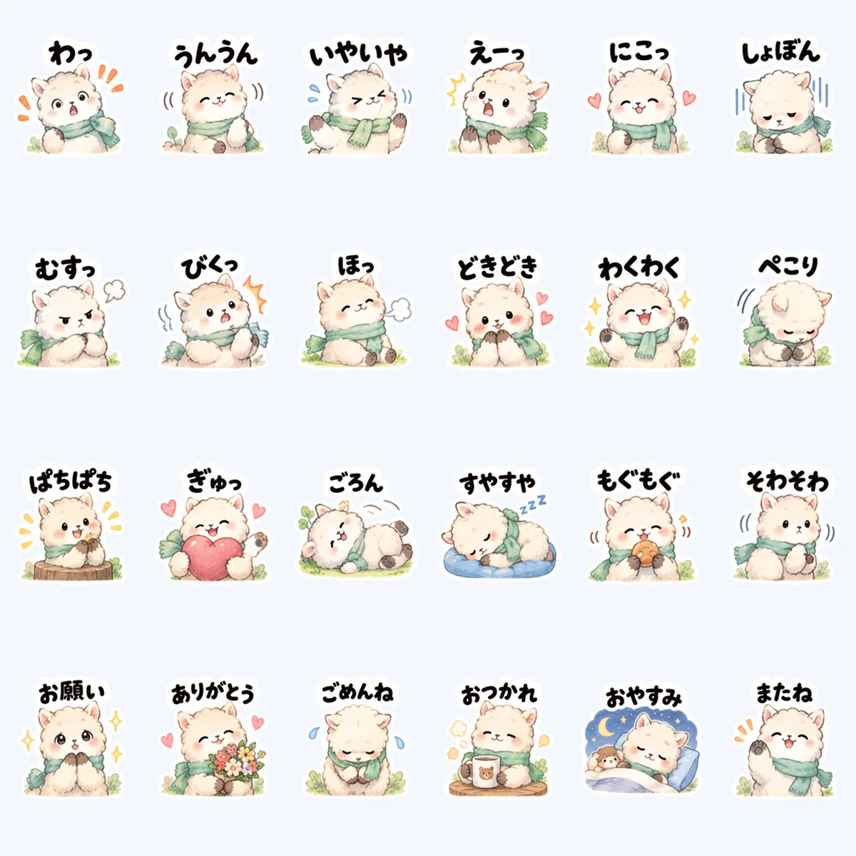 อัลปาก้าฟูฟ่องหลากอารมณ์ — ตัวอย่างครบ 24 ภาพ