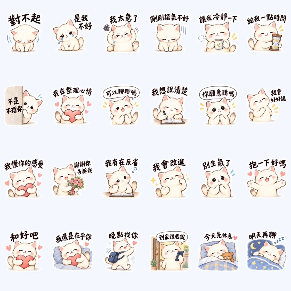 แมวขาวคืนดีกัน — ตัวอย่างครบ 24 ภาพ