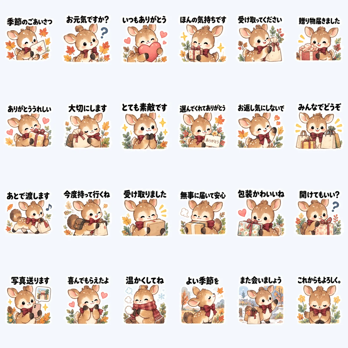 กวางมอบของขวัญตามฤดูกาล — ตัวอย่างครบ 24 ภาพ