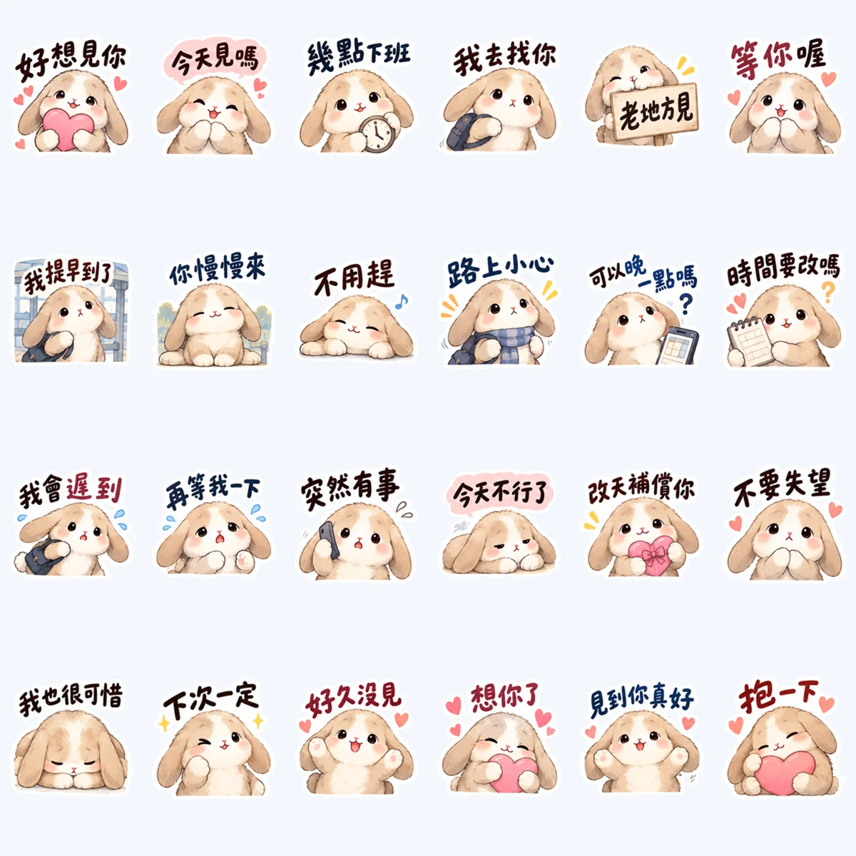 Cream Rabbit Date Plans — All 24 stickers