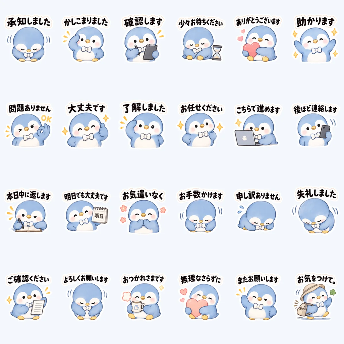 เพนกวินนุ่มฟูตอบอย่างสุภาพ — ตัวอย่างครบ 24 ภาพ