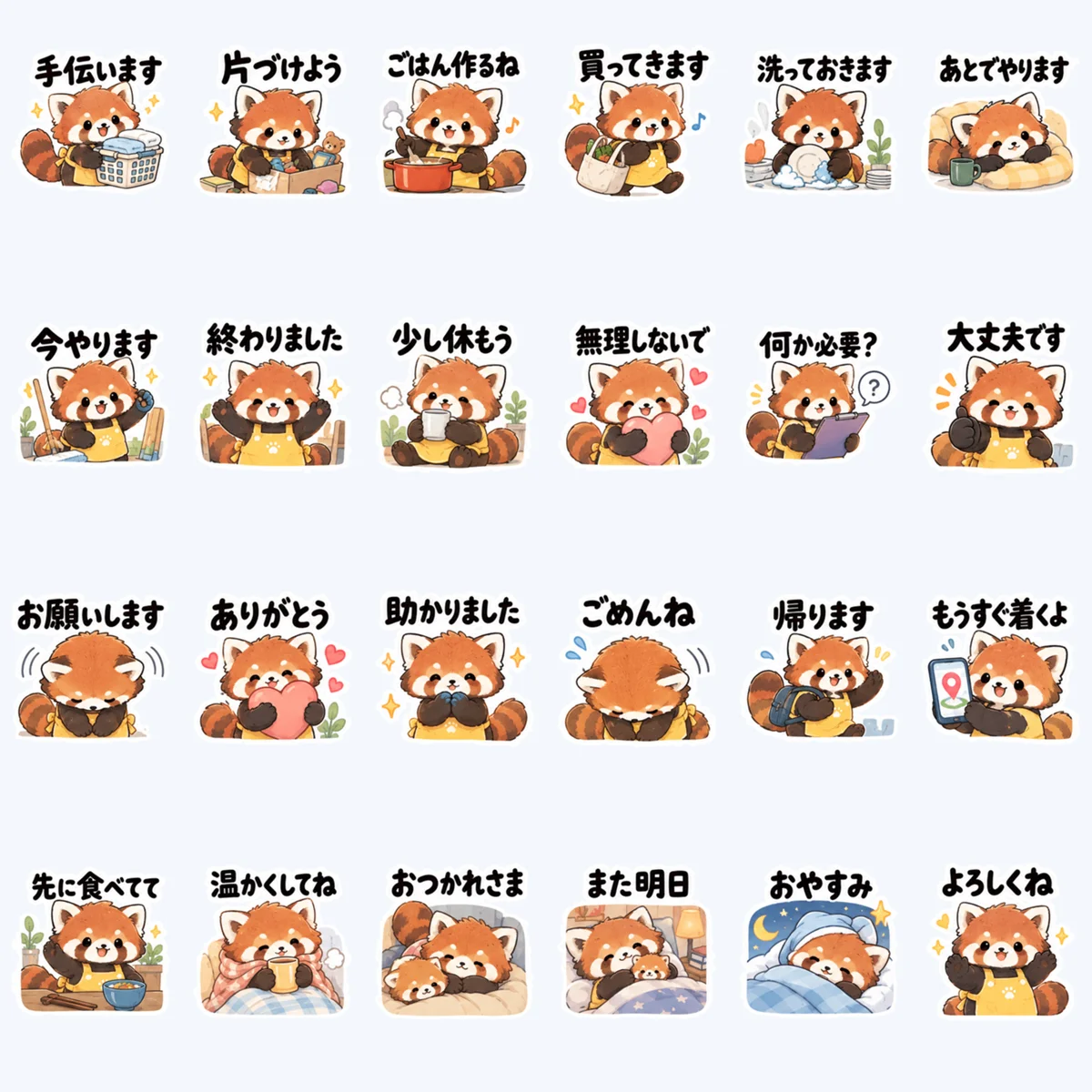 แพนด้าแดงช่วยงานบ้าน — ตัวอย่างครบ 24 ภาพ